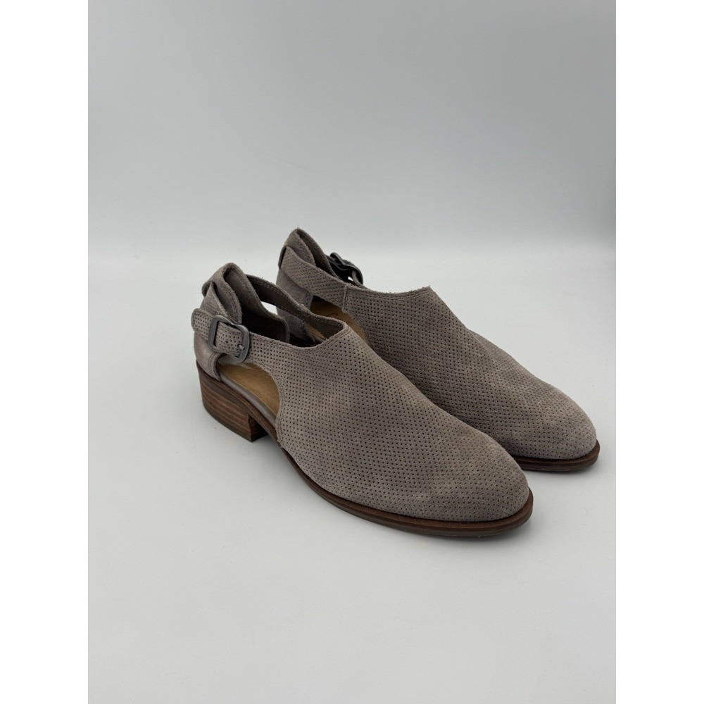 Crown Vintage Charmed Taupe Suede Cutout Buckle Shoes Women's 7.5M Perforated